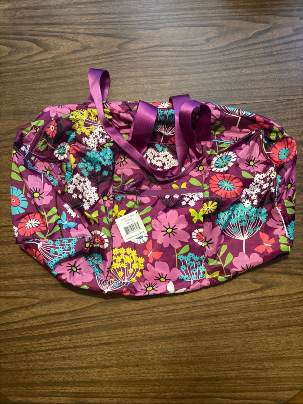 NEW Vera Bradley Duffle Flutterby Bag Bright Floral Purple Weekender